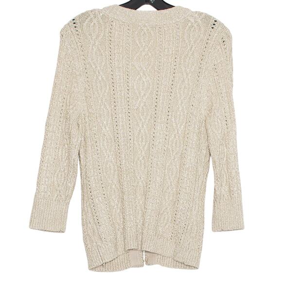 WHBM Cardigan 3/4 Sleeve Cable Knit Old Money Preppy Academia Metallic Medium - Picture 2 of 8